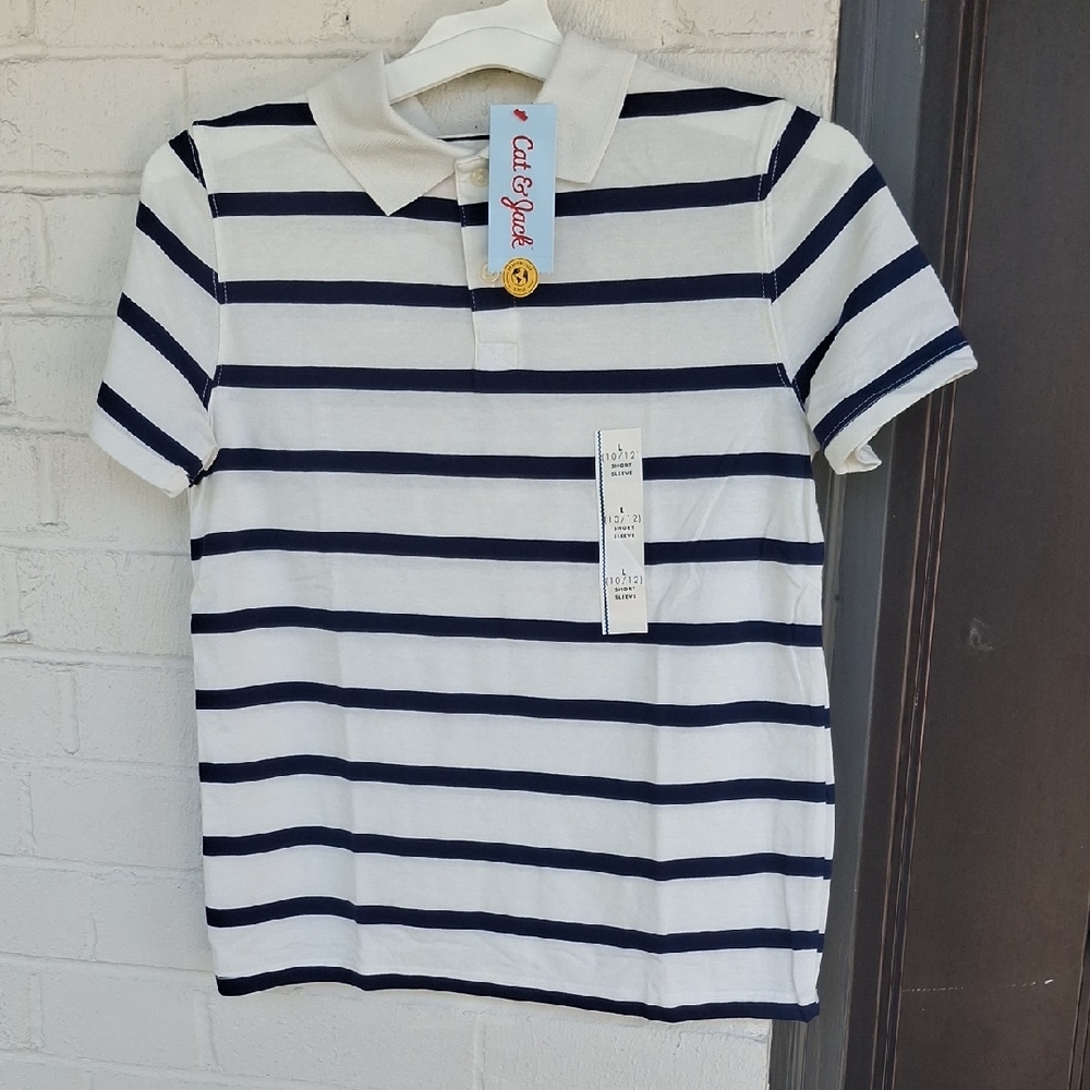 Cat & Jack Blue and White Striped Polo Shirt